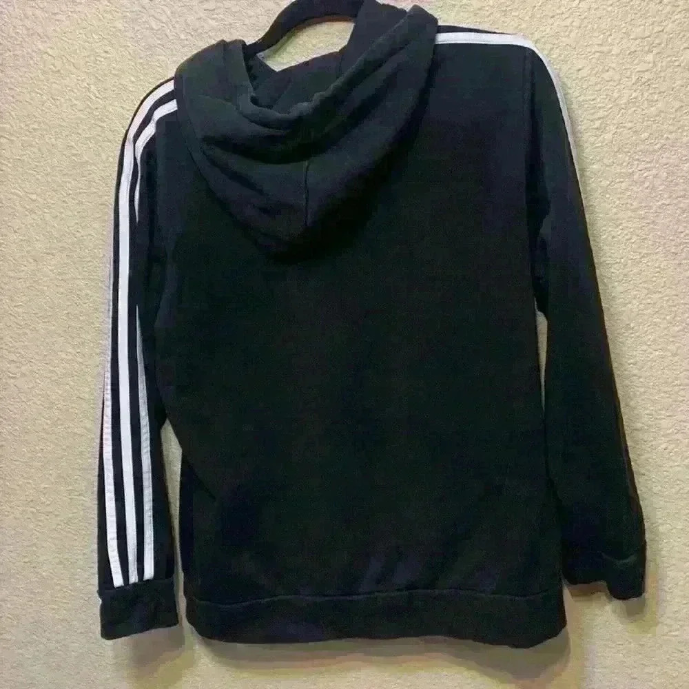Black Adidas hooded sweatshirt sz L athletic athleisure activewear * faded - Picture 7 of 7